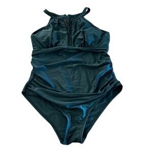 Tempt Me Black High Neck Slimming Ruched One Piece Swimsuit Woman Size Medium
